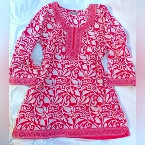 Amanda Blu Tunic Blouse or beach cover up Pink and White Small